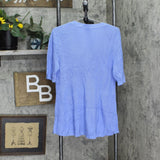 Isaac Mizrahi Live! Rib Shaker Stitch Elbow Sleeve Sweater Blue Thistle L