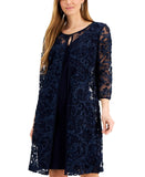 Connected Apparel Womens Crochet Soutache Jacket Dress TRF41094M1 Navy Blue 16