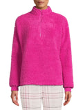 Muk Luks Womens Quarter Zip Faux Sherpa Lounge Pullover Sweatshirt Berry Pink M