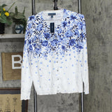 Karen Scott Womens Floral Cascade-Print Cardigan Sweater Blue Multi L
