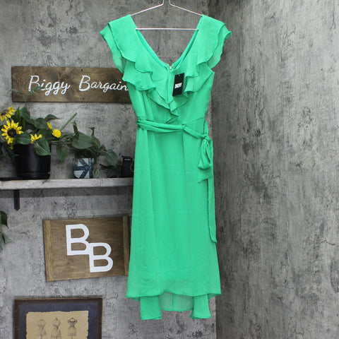 DKNY Womens Woven Tie Double Ruffle-Collar Dress Green 4