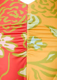 Solid & Striped One-Piece Colorblock Swimsuit Hibiscus Print Yellow Multi XS