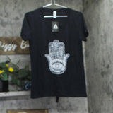 La Pop Art Word Art "Protect" Hamsa Hand Divine Graphic V-Neck T-Shirt Black XL