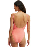 Cotton On Womens Thin-Strap Low-Scoop One Piece Swimsuit Pink Terry Jacquard M