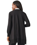 Kasper Womens Open Front Knit Ribbed Asymmetric Hem Cardigan Sweater Black S