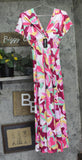 24seven Comfort Apparel V-Neck Cap Sleeve Empire Waist Maxi Dress Multi Red M