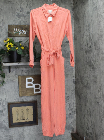 Guess Womens Button Up Neva Utility Jumpsuit W2GA25WDX72 Salmon Pink S