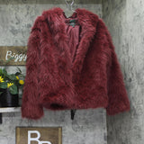 Wild Fable Short Faux Fur Jacket with Hook Closure and Shawl Collar Maroon Red L
