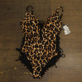 Bar III Womens Lace-Up Cheetah Print Strappy One Piece Swimsuit Brown M