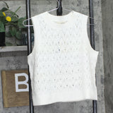 Universal Thread Knit Ribbed Hem Crochet Sweater Vest Cream Off White M