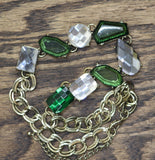 Statement Multi Shape Gemstone Curb Chain Necklace Gold / Green Multi 18" + 3.5"