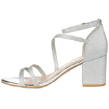 Journee Collection Womens Glittery Bella Strap Heels BELLA Silver Gray 8M