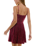 City Studio Metallic Velvet Spaghetti Strap Fit Flare Mini Dress Wine Red 7 / 8