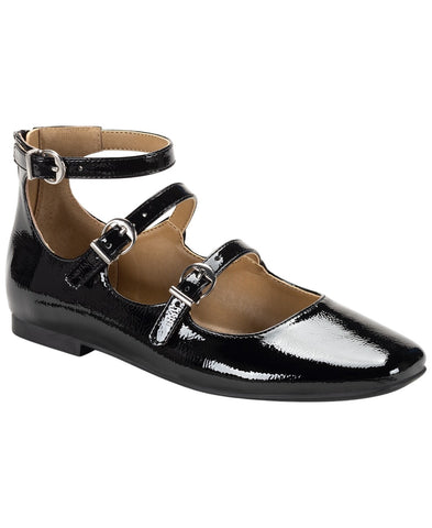 Sun + Stone Womens Cecillee Triple Strap Mary Jane Flats Black Patent 8M