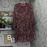 Taylor Womens Petite Long-Sleeve Chiffon Dress 3109P Crimson / Black 10P