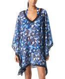 Michael Michael Kors Camo Garden Caftan Cover Up Woven New Navy Blue Multi M/L