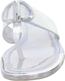 DKNY Women's Flat Logo Sandal K4169795 Silver Iridescent Halcott 7.5M