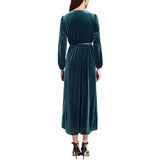 MSK Womens Belted Velvet Long Sleeve V Neck Stretch Dress Emerald Green S