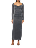 GUESS Long Sleeve Shimmer Knit Side Slit Sweetheart Sharae Dress Blue Gray 2