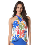 Vince Camuto Womens Halter Cross Strap Tropical Tankini V1S789 Blue Multi M