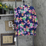 Lauren Ralph Lauren Sleeve Notch Collar Pajama Shirt Top Multi Floral Blue L