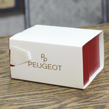 Peugeot Watch with Bold Arabic Numerals and Leather Band Black / Silver Gray