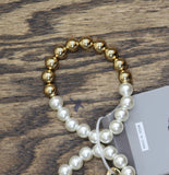 Daisy Fuentes Pearl Stretch Heavy Curb Chain Bracelet Set Gold / Pearl White