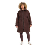 All In Motion Long High-Pile Fleece Full-Zip Drawstring Jacket Coat Brown 2XL