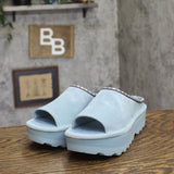 Bearpaw Platform Suede Faux Leather Open Toe Slide Sandals Tourmaline Blue 8M