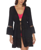 Raviya Womens Lace-Inset Tie-Front Tiered Swim Cover Up 76301 Black S