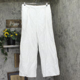 Calvin Klein Womens Pinstriped Belted Pleated Linen Blend Pants Khaki White 16