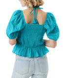 Jessica Simpson Ami Cotton Sweetheart Adjustable Tie Blouse Top Pagoda Blue XL