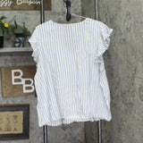 Black Tape Womens Trendy Plus Size Striped Flutter-Sleeve Top 1X Blue Stripe