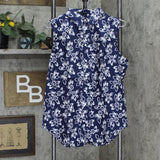 Lands' End Womens Sleeveless Patterned Button Up Shirt 485088-Sample