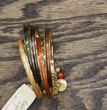 Erica Lyons Fall Autumn Leaf Pumpkin Bead Charm Bangle Bracelets Orange Multi