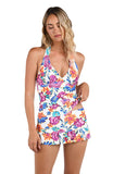 La Blanca V-Neck Halter Tankini Swimsuit Top Flor De Paradiso White Multi 10