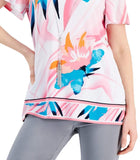 JM Collection Printed Cold Shoulder Top with Necklace Pink Gemstone Combo XL