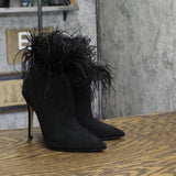 Michael Michael Kors Womens Whitby Feather Trim Pointed Toe Booties Black 5M
