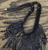 Guess Gothic Crystal Seed Beaded Fringe Choker Necklace Gunmetal Black 13" + 3"