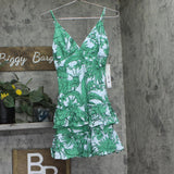 Aqua Womens Linen Blend Palm Print V-Neck Mini Dress Light Blue / Green XS