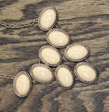 Bib Faceted Cabochon Smooth Stone Necklace Rose Gold / Off White 18" + 3"