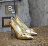 Katy Perry Womens Revival Bow Pointed Toe Pumps KP2947 Gold Yellow 5.5M