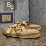 Universal Thread Collin Wide Width Double Buckle Footbed Sandals Tan Brown 10W