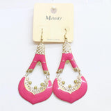 Melody Womens Fashion Enamel Filigree Teardrop Dangly Earrings Gold / Pink 3.5"