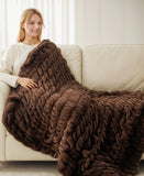 Barttilo Reversible Rabbit Faux Fur Throw Blanket Chocolate Brown 50x60