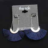 The Sak Fashion Thread Fringe U Hoop Drop Earrings Blue / Silver Gray 2.5"
