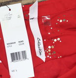 Ny Collection Roll Tab Sleeve Button Down Metallic Foil Blouse Top Glowdot Red L