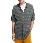 Scotch & Soda Mens Patterned Button Up Knit Camp Shirt Combo Brown M