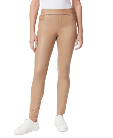 Gloria Vanderbilt Avery Faux-Leather Pull-On Leggings Bucksin Beige Brown 10