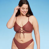 Wild Fable Women's Lace-Up Longline Bikini Top W926WZ Brown L